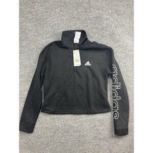 Adidas Sweatshirt Womens Small Black 1/4 Zip Cropped Mock Neck Sleeve Logo